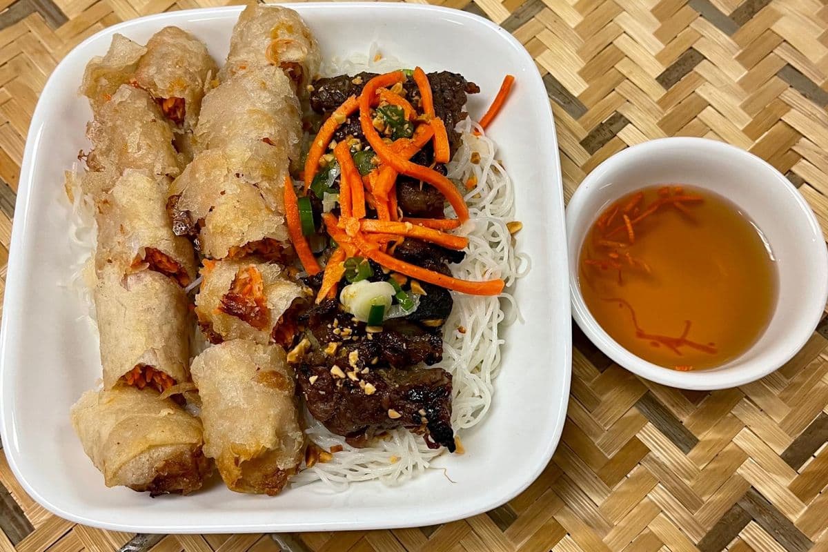 53. With Spring Rolls and Beef on Skewer - Bun Cha Gio Bo Nuong