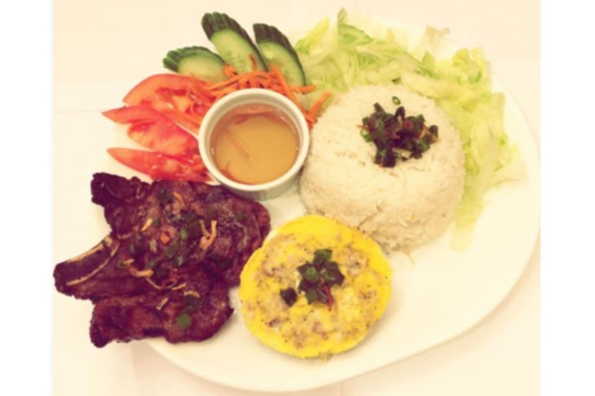 Rice Dish with B.B.Q Pork Chop and Steamed Egg