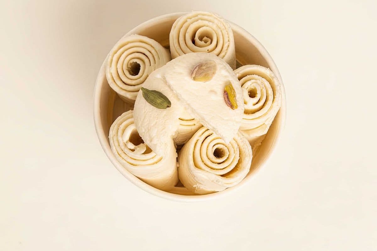 Rasmalai Elachi (Cardamom) Rolled Ice cream