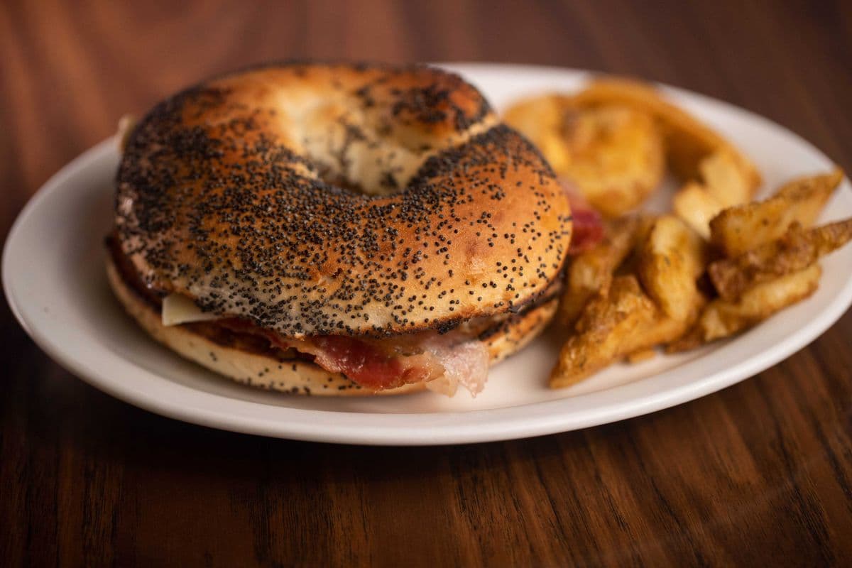 Bacon Egg and Cheese on Bagel with Hashbrown