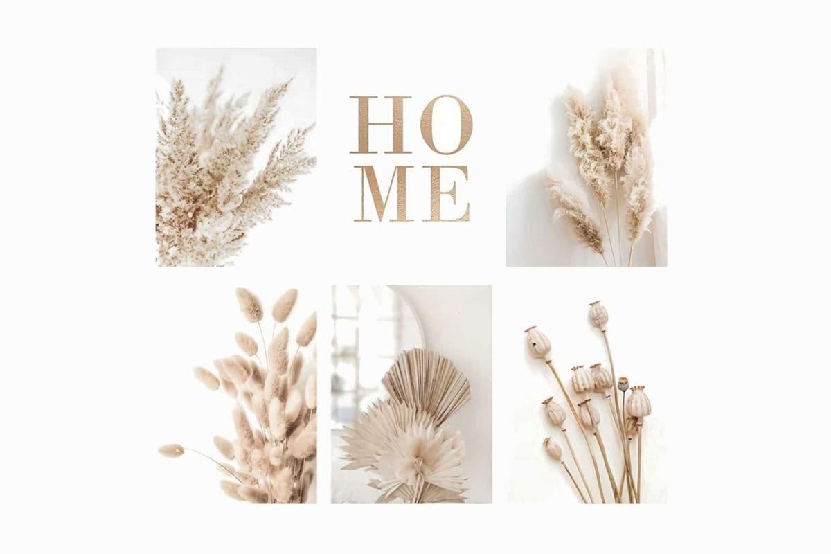 6 Pieces Set Pampas Grass Painting Framed Canvas Wall Art SKU108W