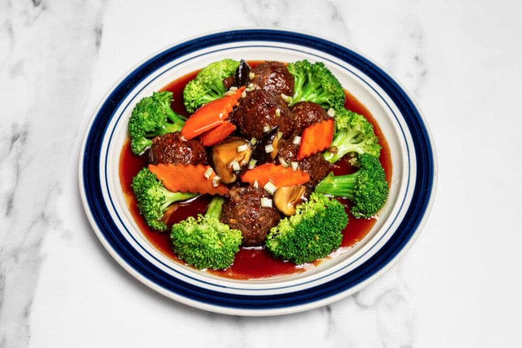 C9. Veggie Meat Balls with Brown Sauce