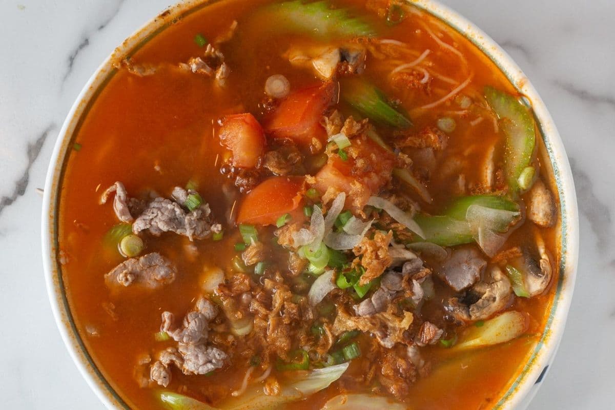 49. Thai Tom Yum Chicken, Pork, or Beef Rice Noodle Soup