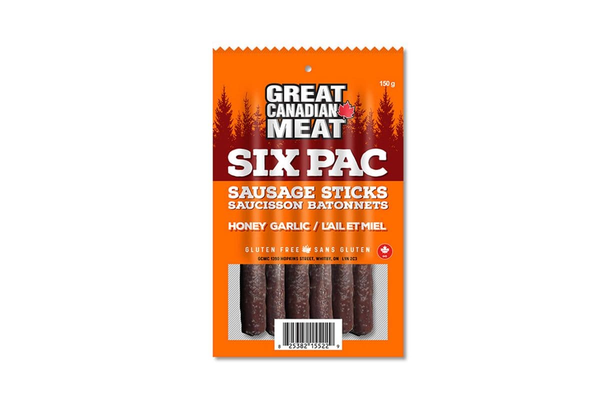 Great Canadian Meat Sausage Sticks Honey Garlic Six Pac 150g