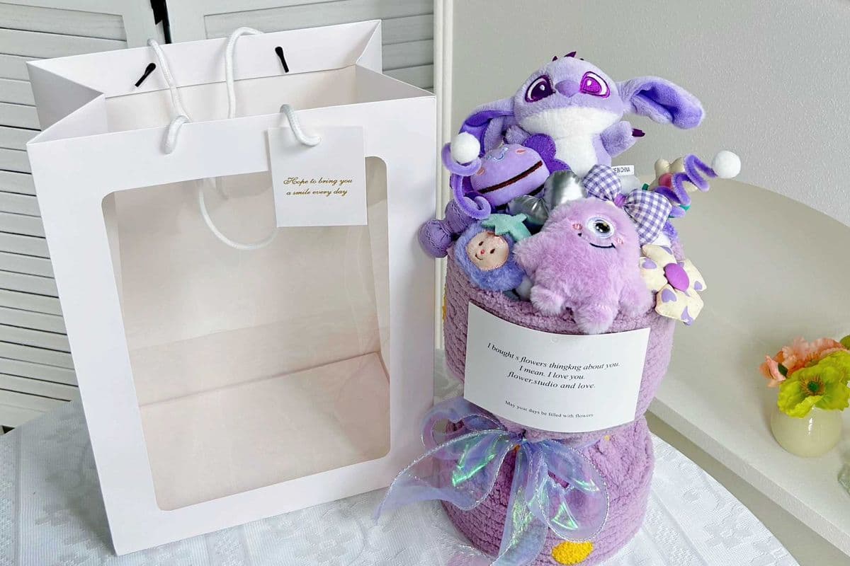 Purple Stitch Plush Bouquet - Small