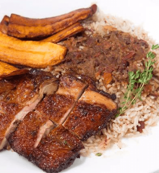 Jerk Pork with Rice and Peas