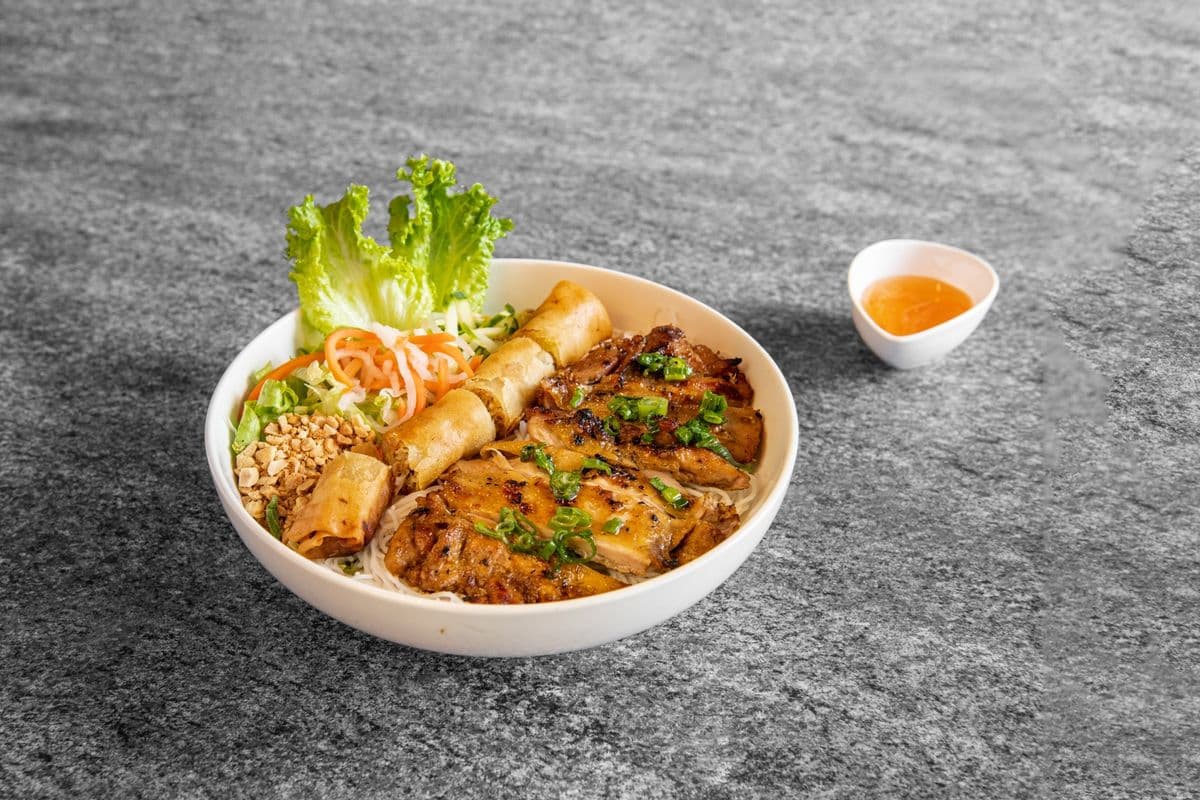 58. Grilled Lemongrass Chicken and Spring Roll on Vermicelli